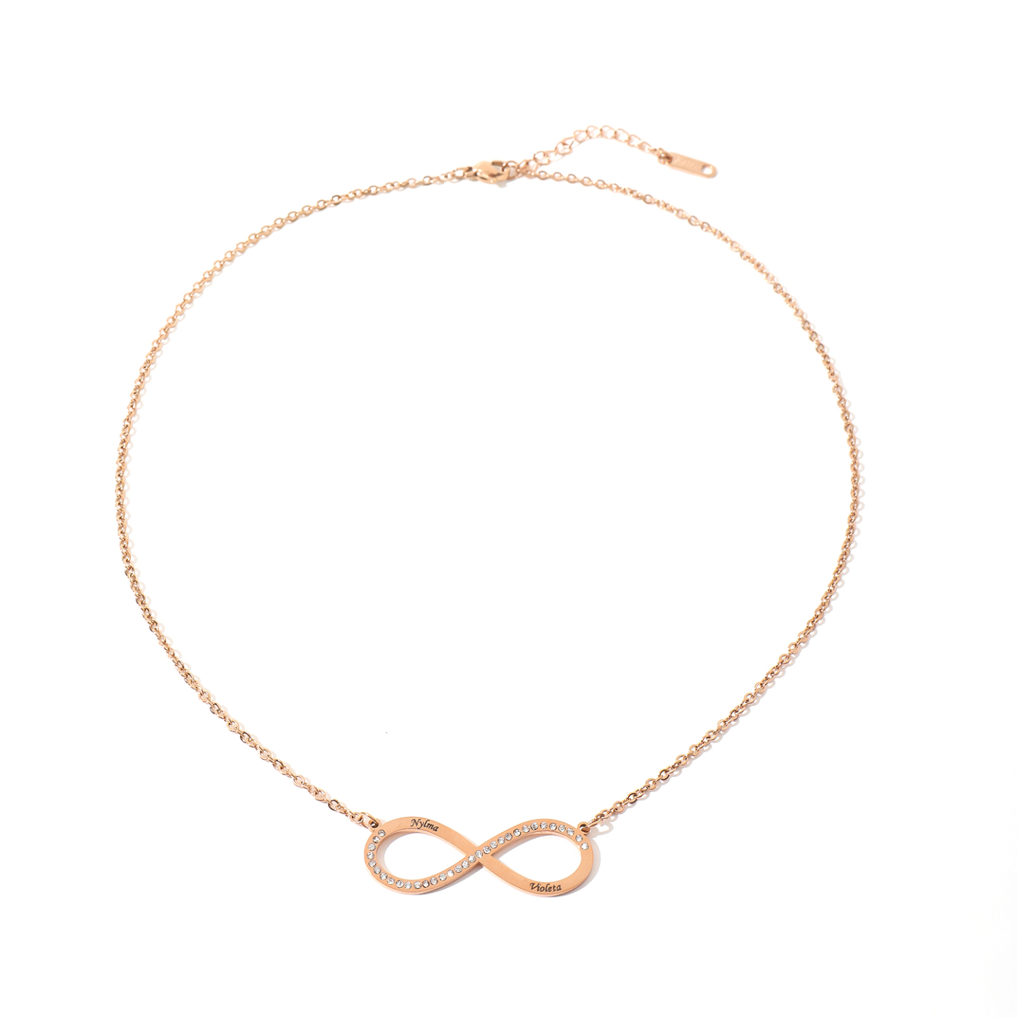 Custom Infinite Loop Necklace with Double Names with Rhinestones