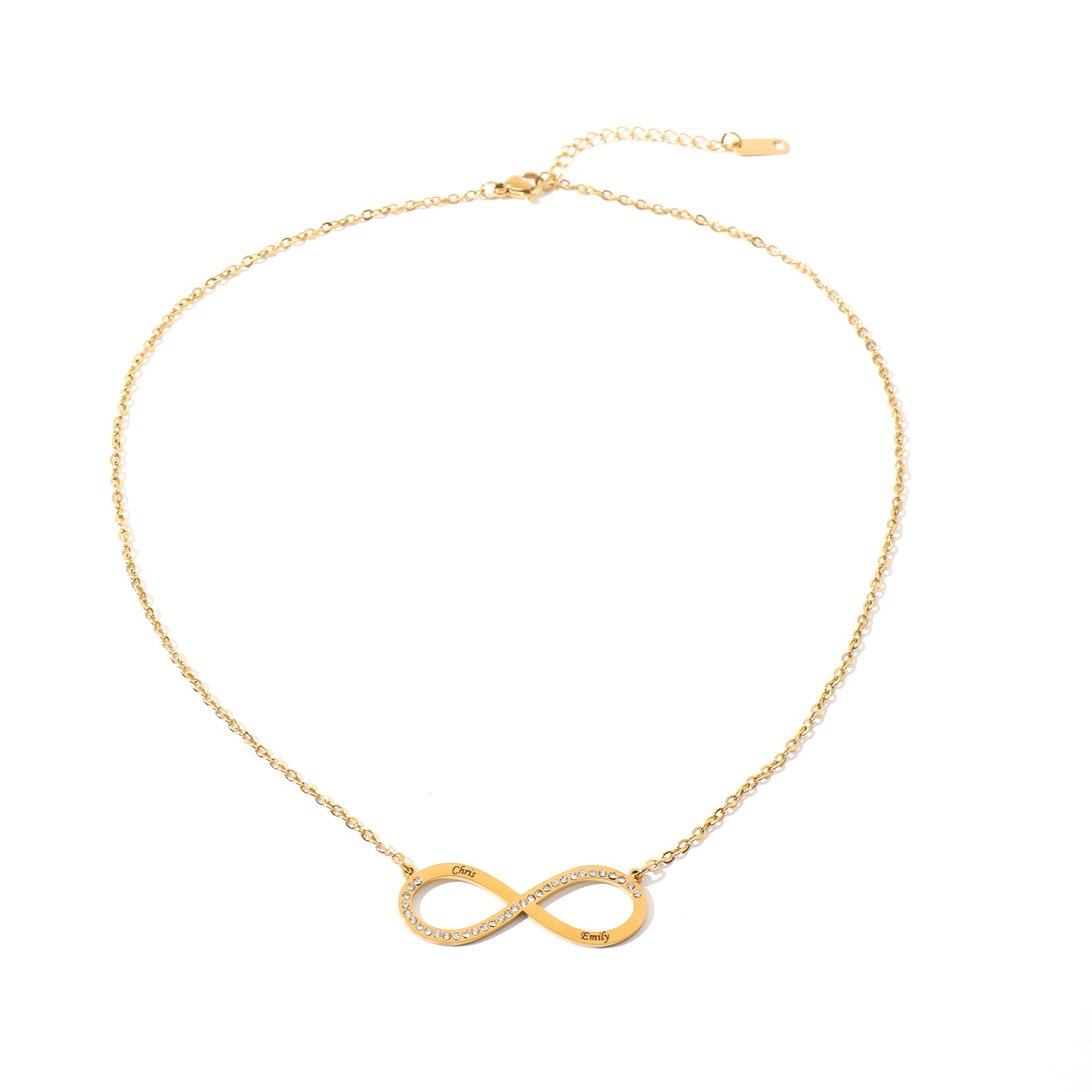 Custom Infinite Loop Necklace with Double Names with Rhinestones