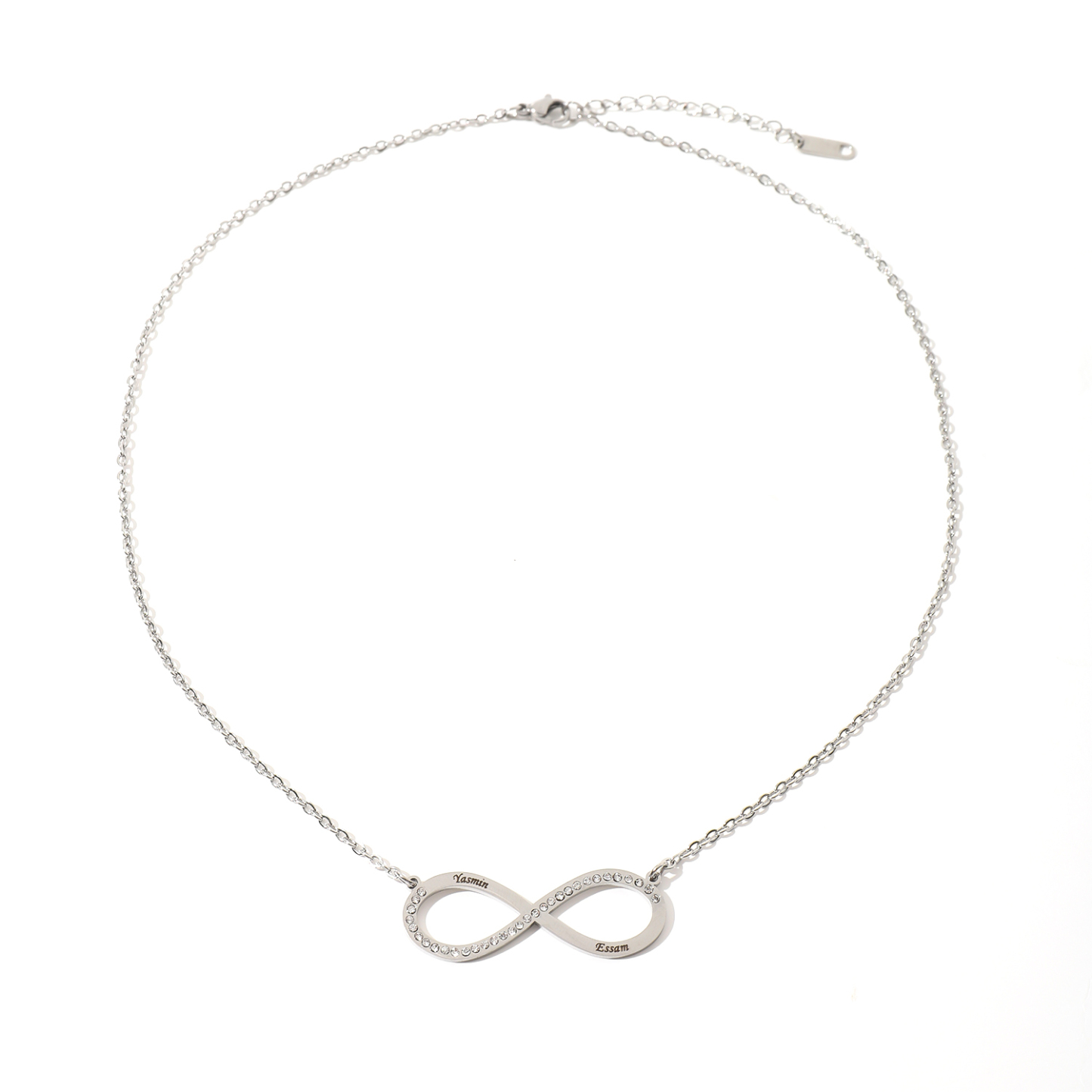Custom Infinite Loop Necklace with Double Names with Rhinestones