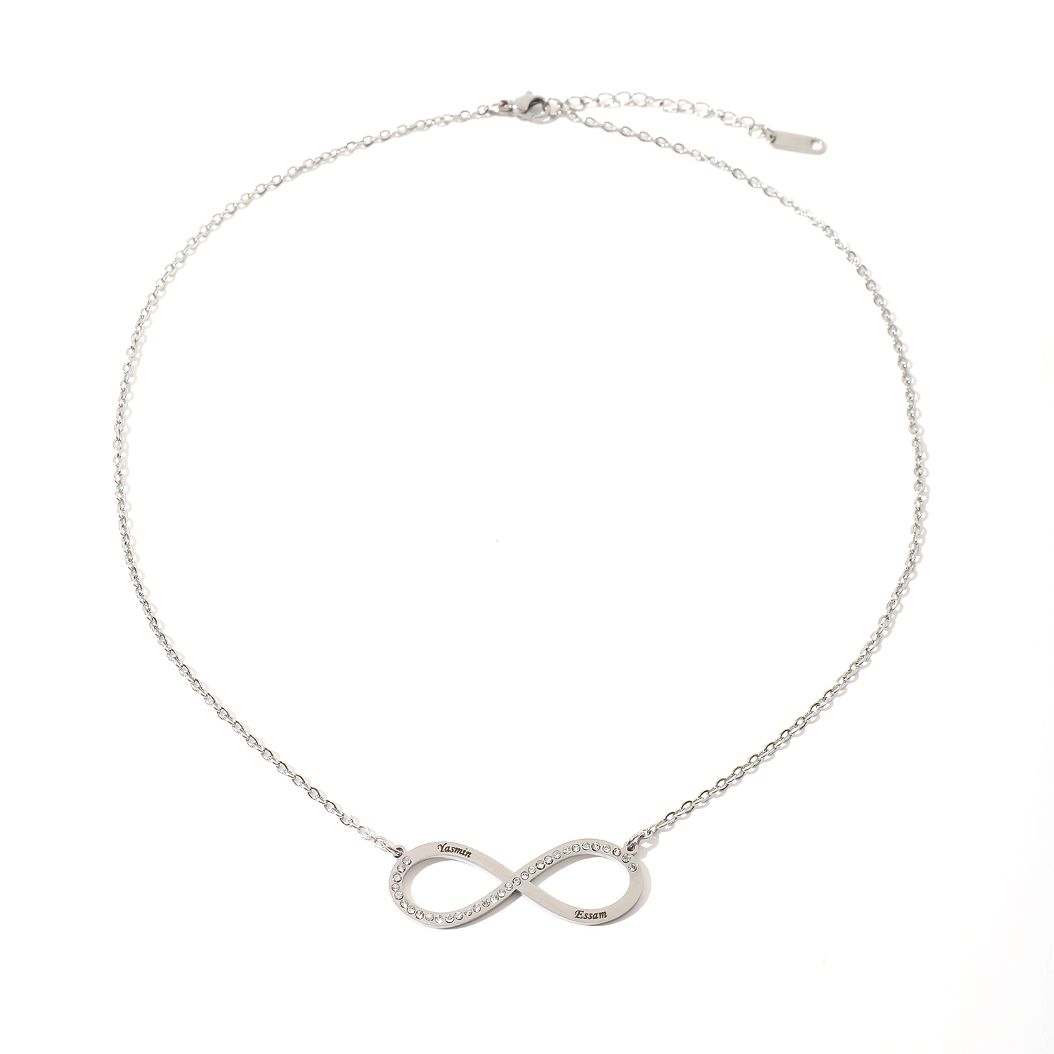 Custom Infinite Loop Necklace with Double Names with Rhinestones
