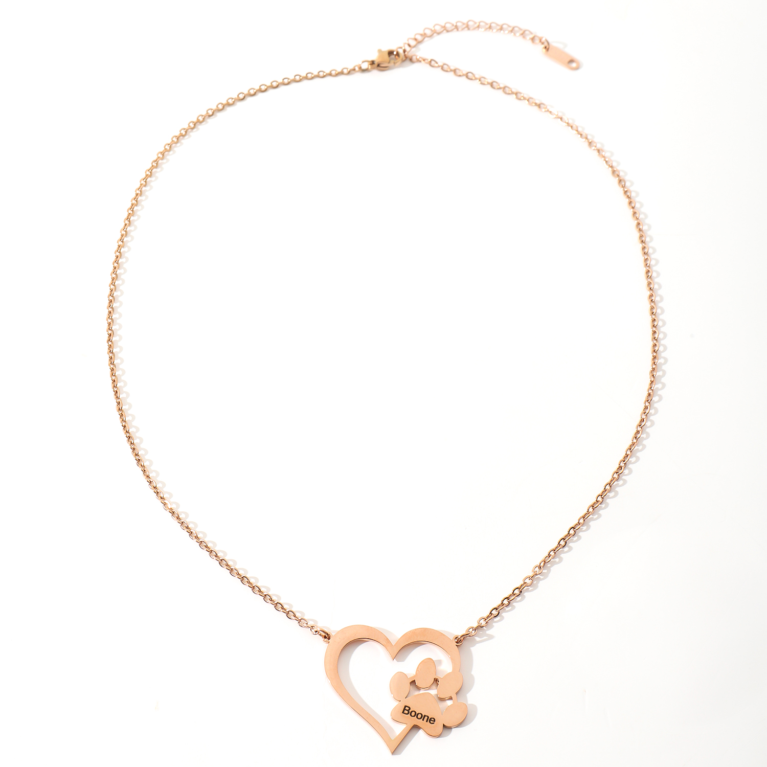 Custom Name with Love-shaped and Cat Paw Dog Paw Necklaces