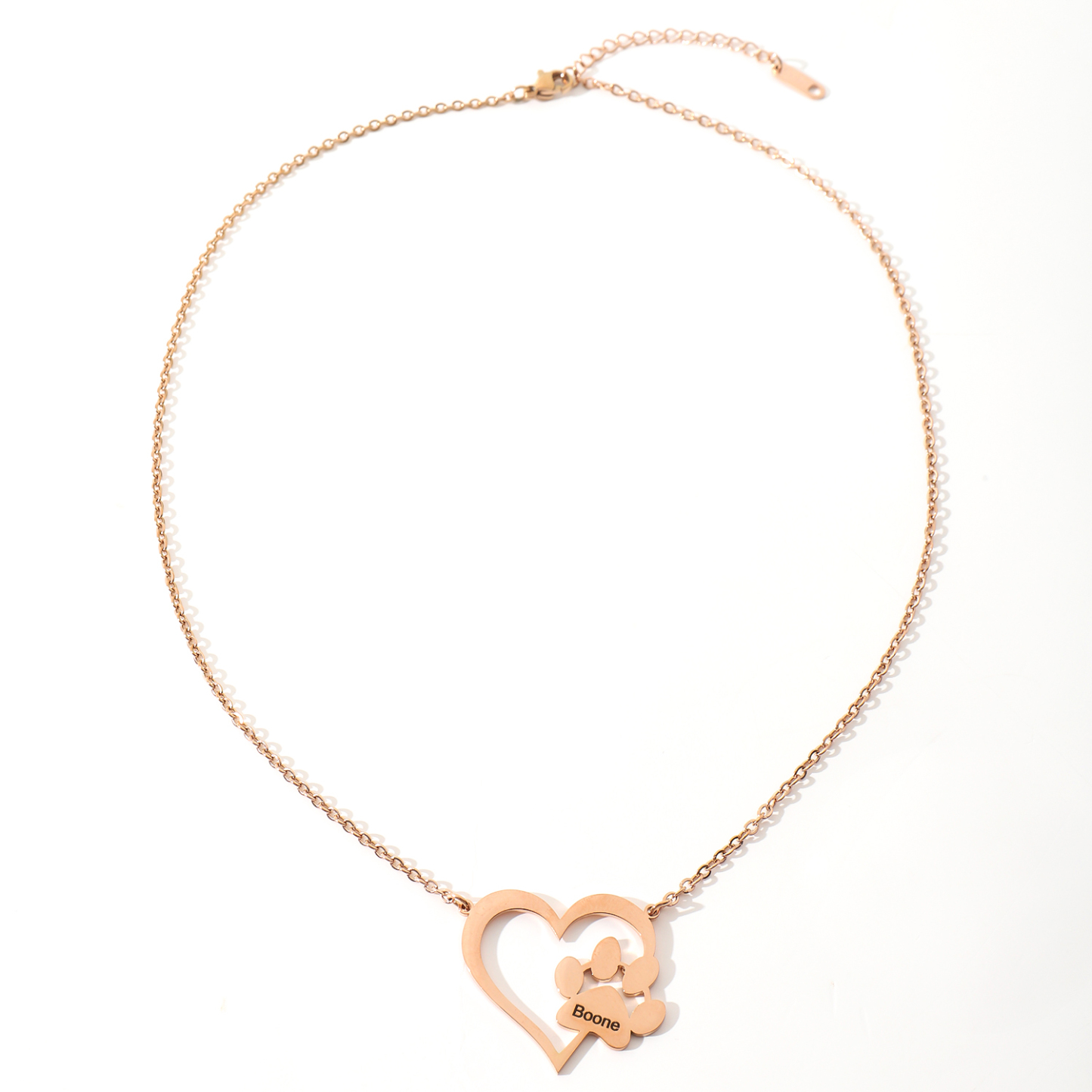Custom Name with Love-shaped and Cat Paw Dog Paw Necklaces