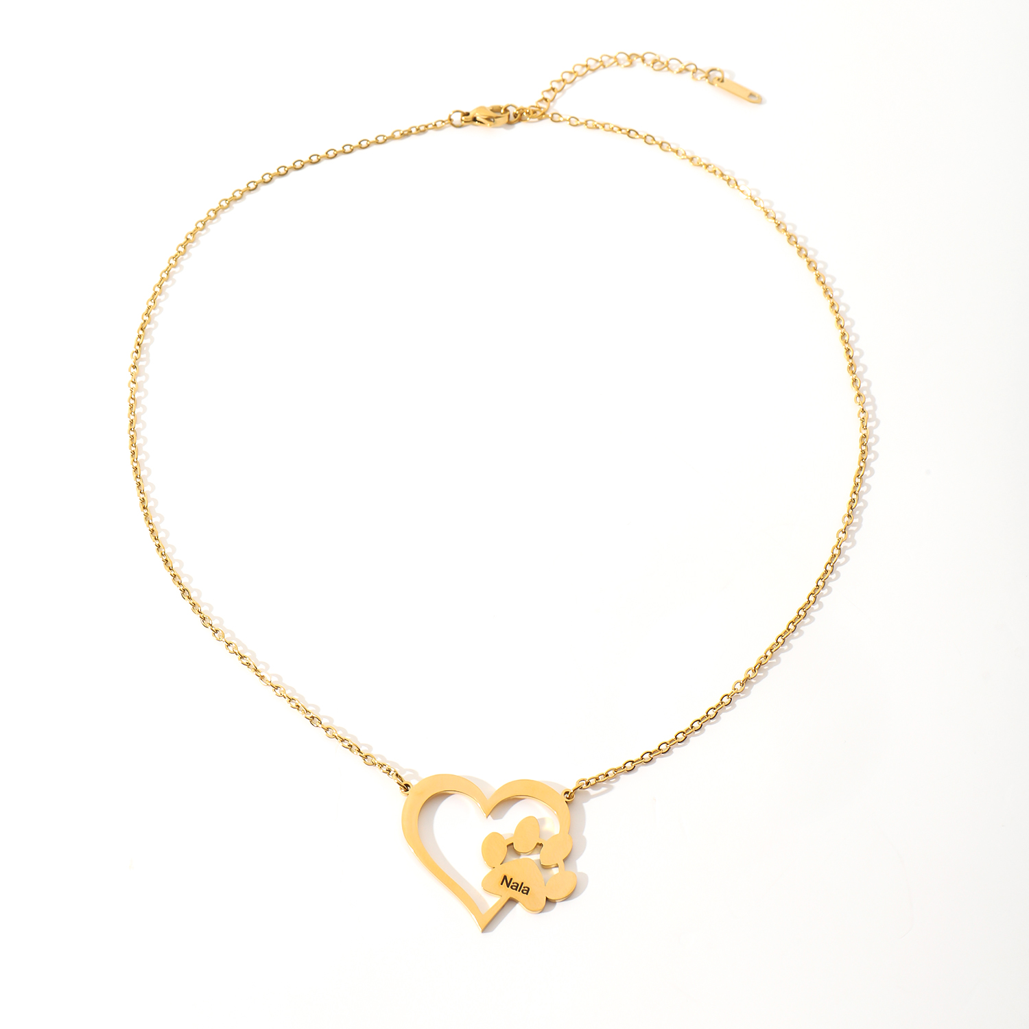 Custom Name with Love-shaped and Cat Paw Dog Paw Necklaces
