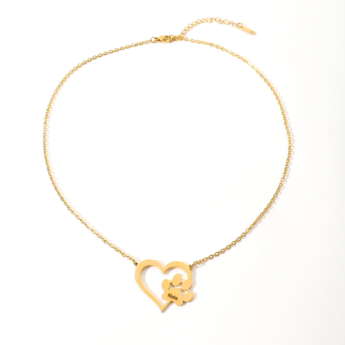 Custom Name with Love-shaped and Cat Paw Dog Paw Necklaces