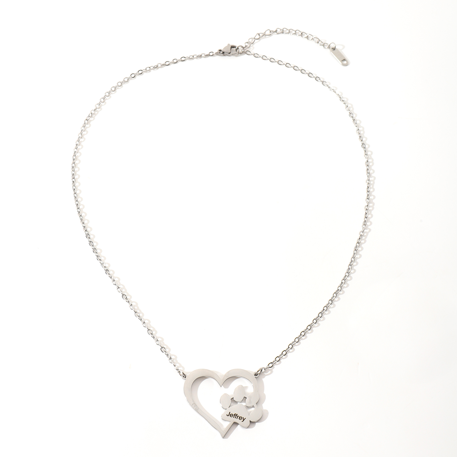 Custom Name with Love-shaped and Cat Paw Dog Paw Necklaces For Pet lover