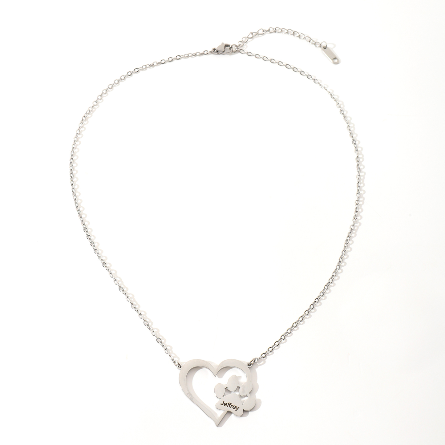 Custom Name with Love-shaped and Cat Paw Dog Paw Necklaces For Pet lover