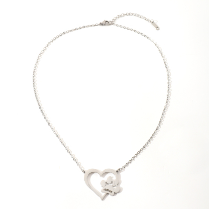 Custom Name with Love-shaped and Cat Paw Dog Paw Necklaces