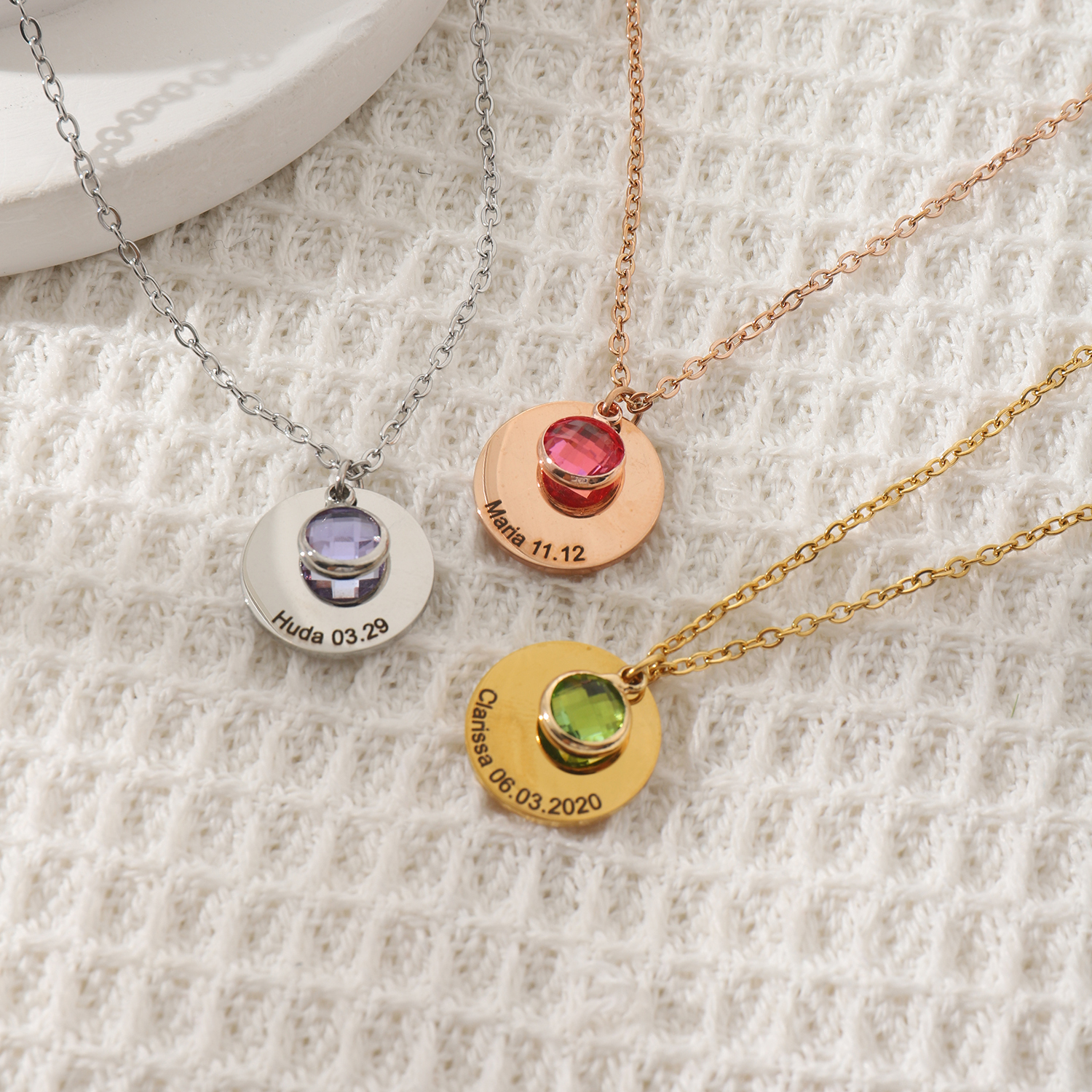 Custom Names and Birthday Dates with Birthstones Necklace