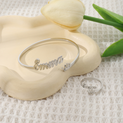 Custom Crown-shaped Name Bracelet and Rings Jewelry Set