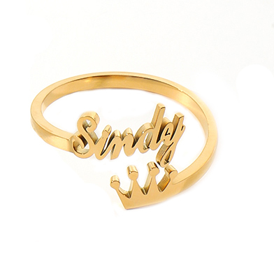 Custom Crown-shaped Name Bracelet and Rings Jewelry Set