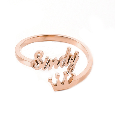 Custom Crown-shaped Name Bracelet and Rings Jewelry Set