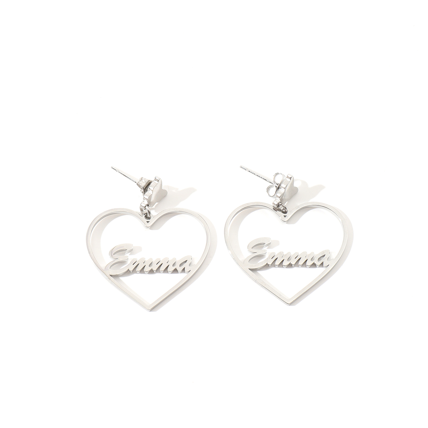 Custom Name Heart Earrings with Butterfly