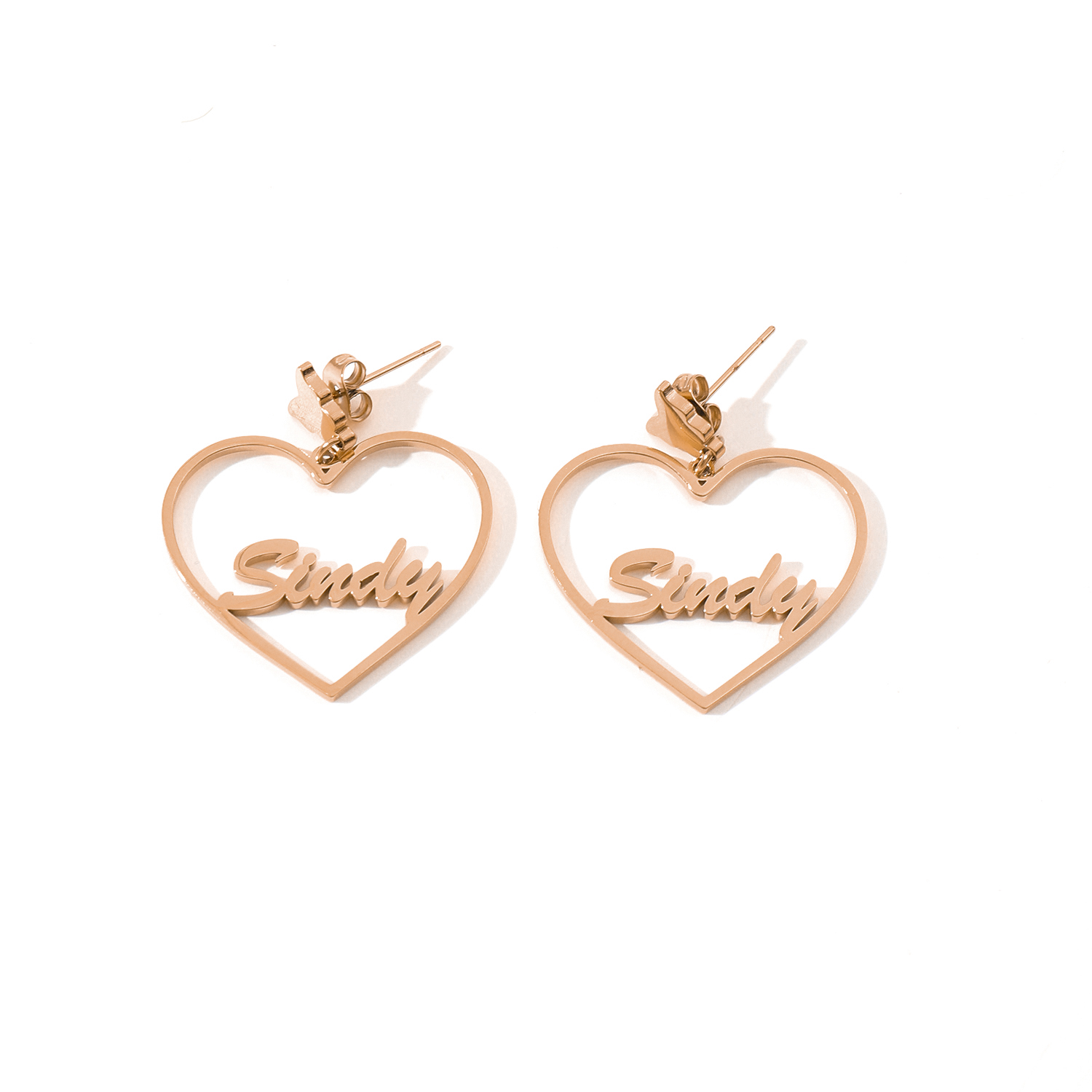 Custom Heart-Shaped Earrings with Names and Decorated by Butterflies