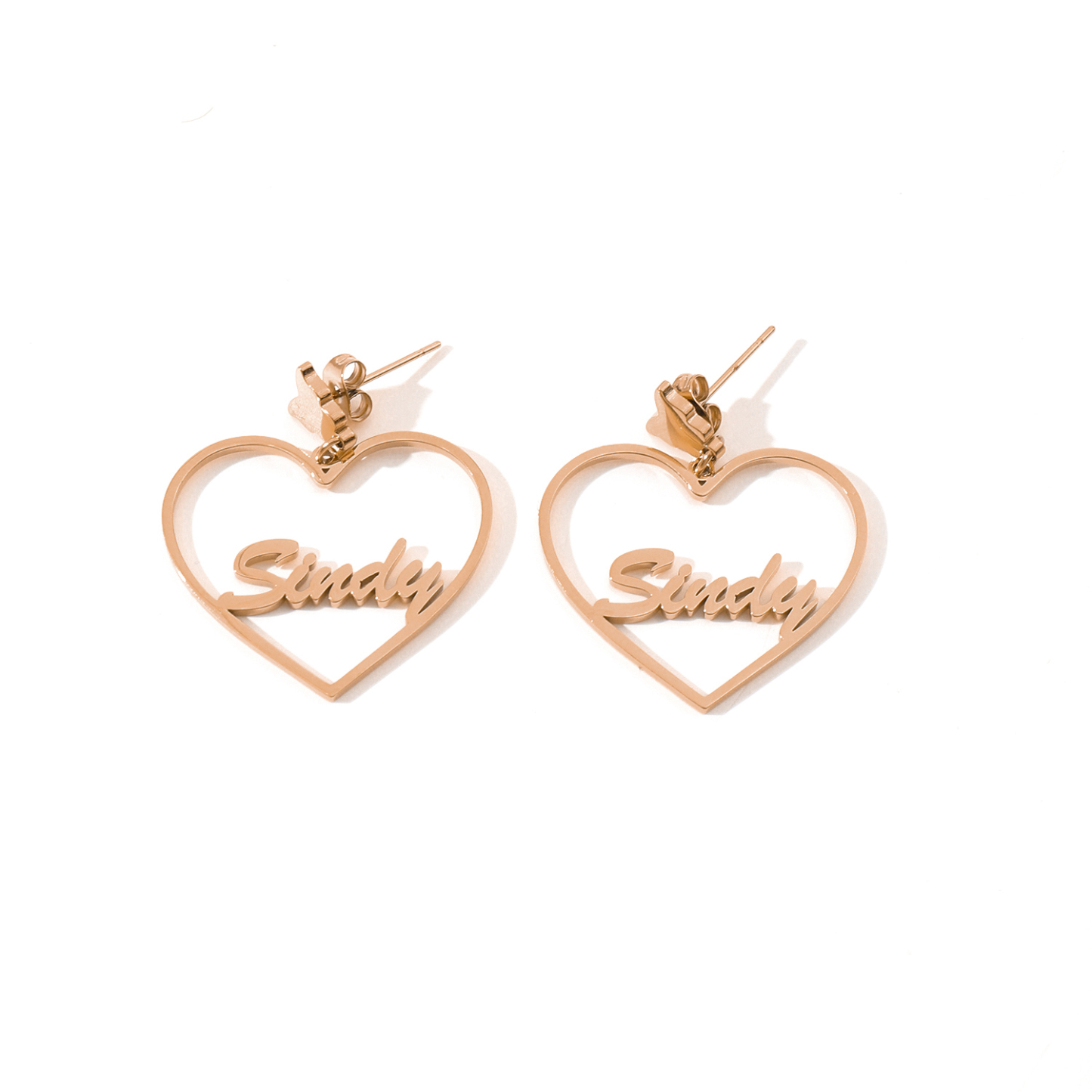 Custom Heart-Shaped Earrings with Names and Decorated by Butterflies