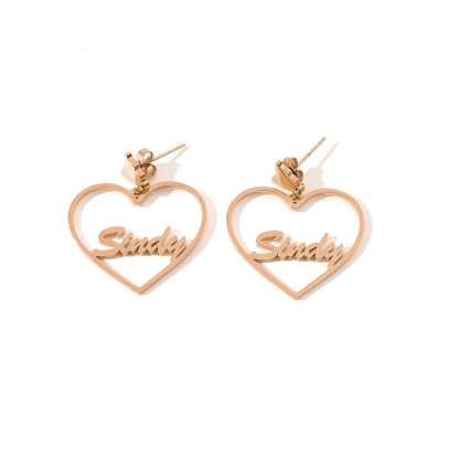 Custom Heart-Shaped Earrings with Names and Decorated by Butterflies
