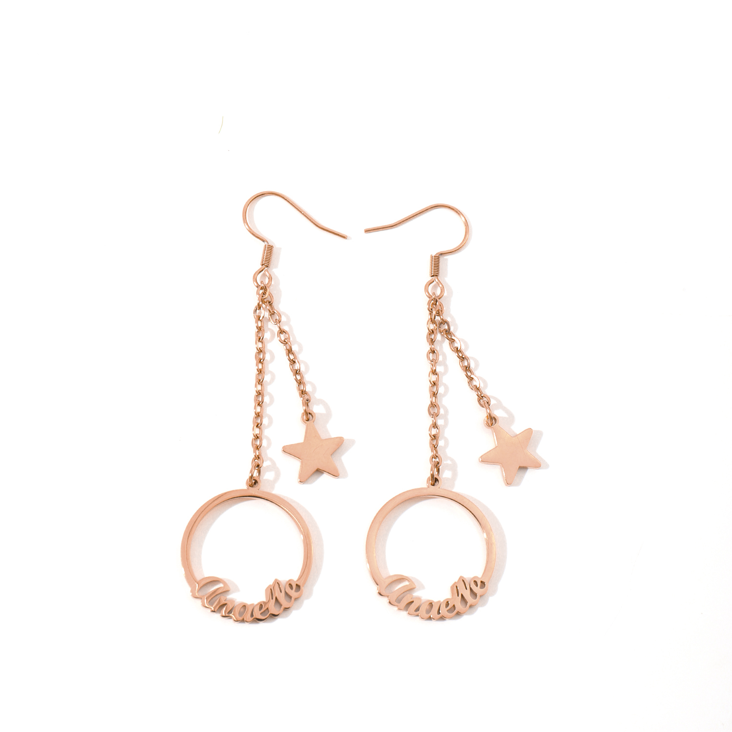 Custom Name Hoop Earrings with Designed Star Pendant