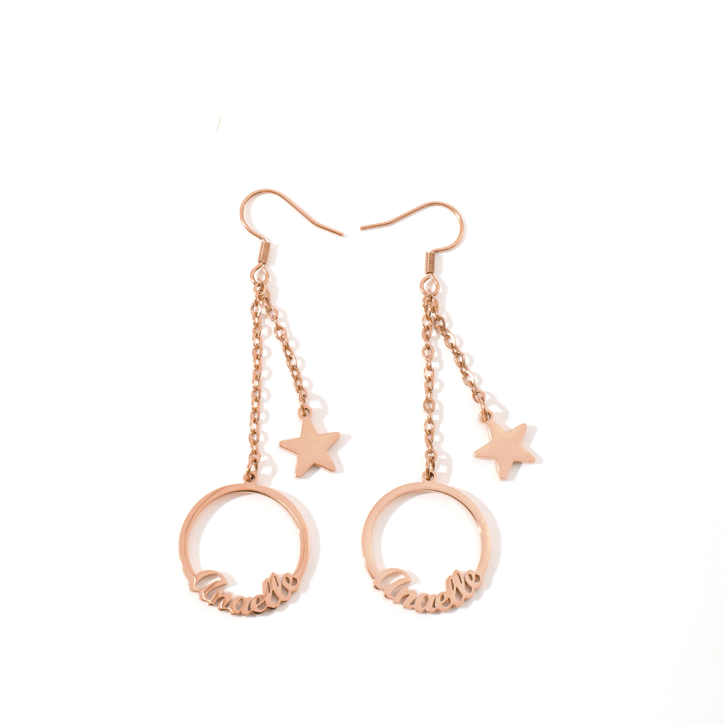 Custom Name Hoop Earrings with Designed Star Pendant