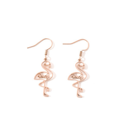 Custom Name Earrings in Flamingo Shape