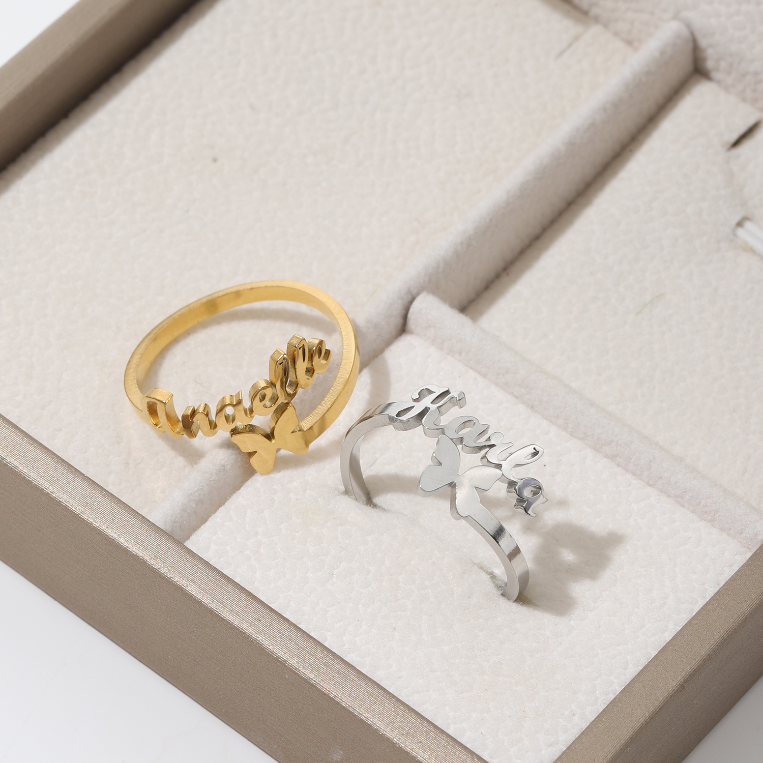 Custom Butterfly-shaped Name Bracelet and Ring Jewelry Set