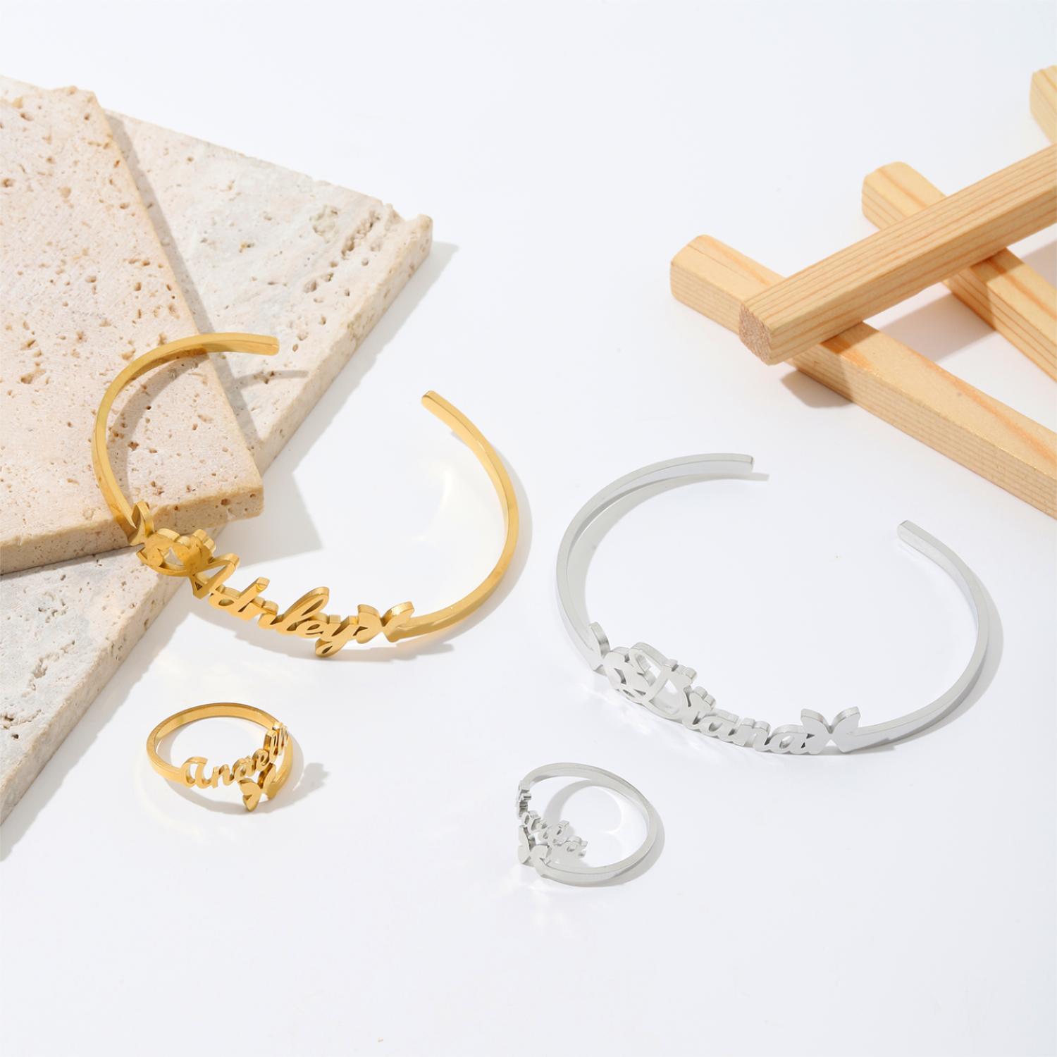 Custom Butterfly-shaped Name Bracelet and Ring Jewelry Set