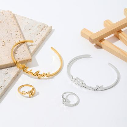 Custom Butterfly-shaped Name Bracelet and Ring Jewelry Set