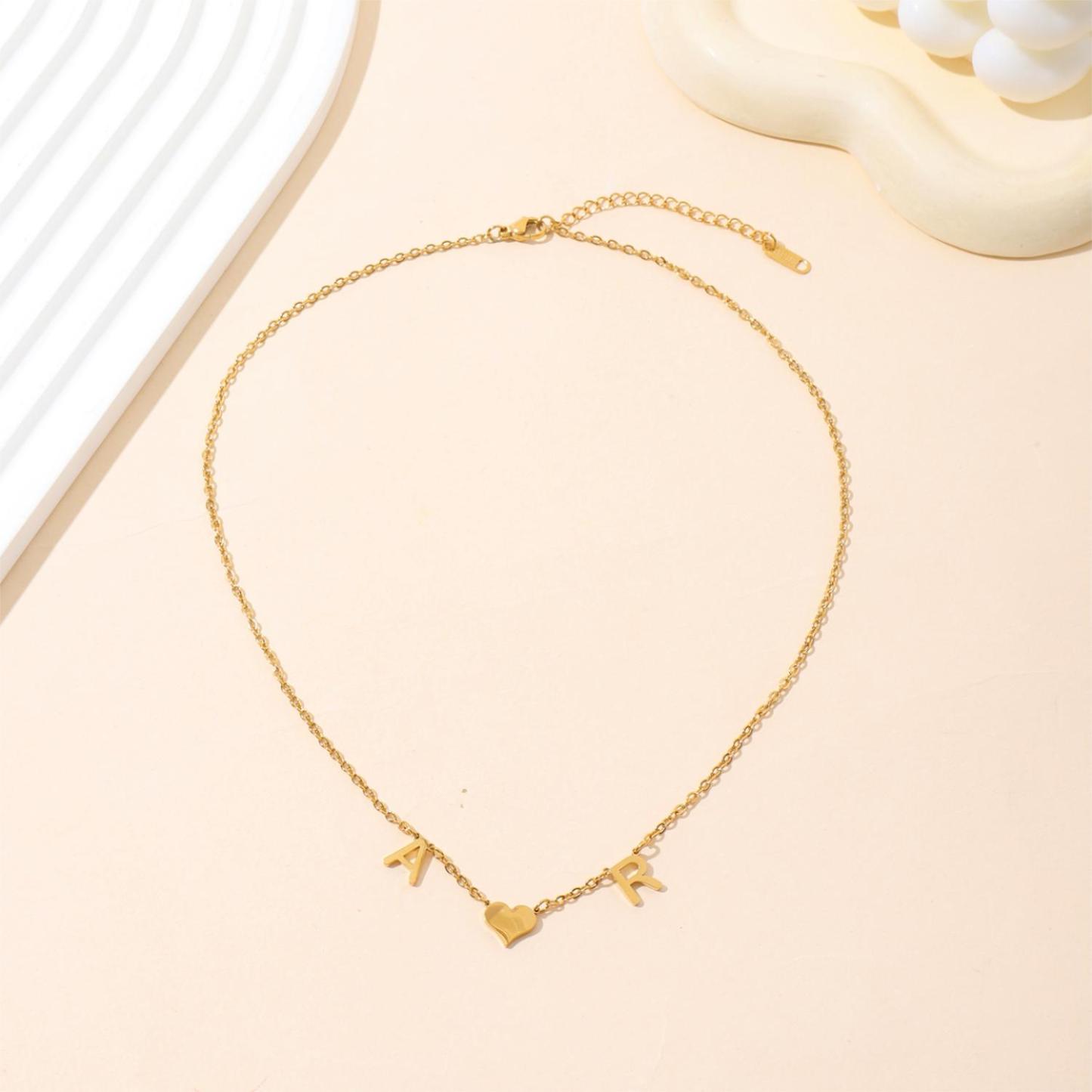 Custom Necklace with Heart in the Middle of Two Letters Gift for Lovers