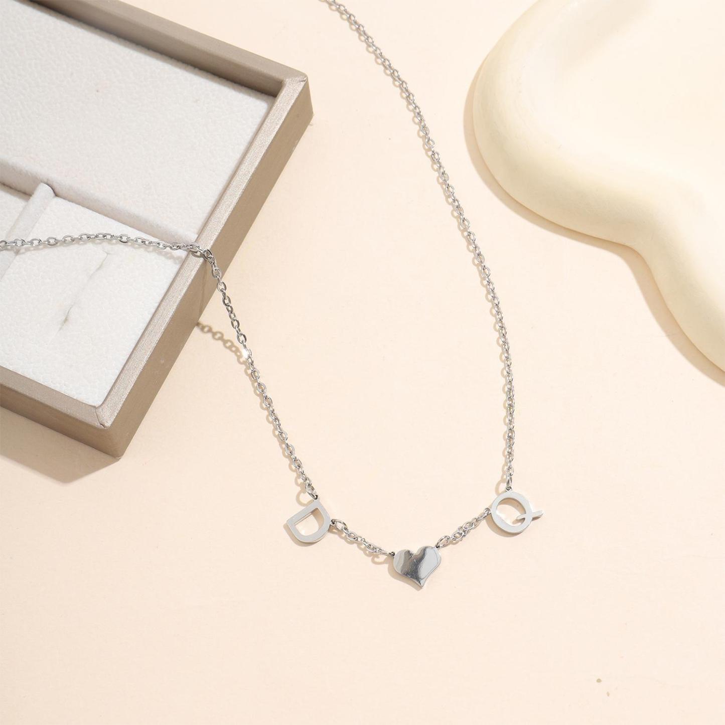 Custom Necklace with Heart in the Middle of Two Letters Gift for Lovers