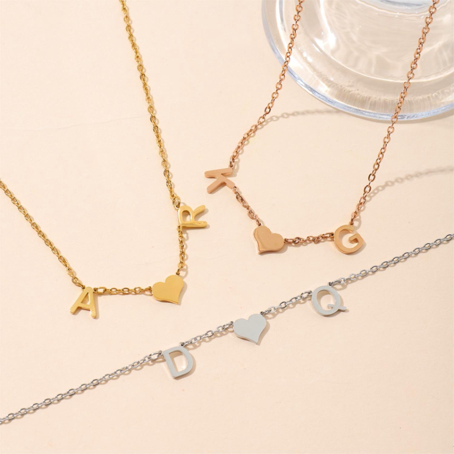 Custom Necklace with Heart in the Middle of Two Letters Gift for Lovers