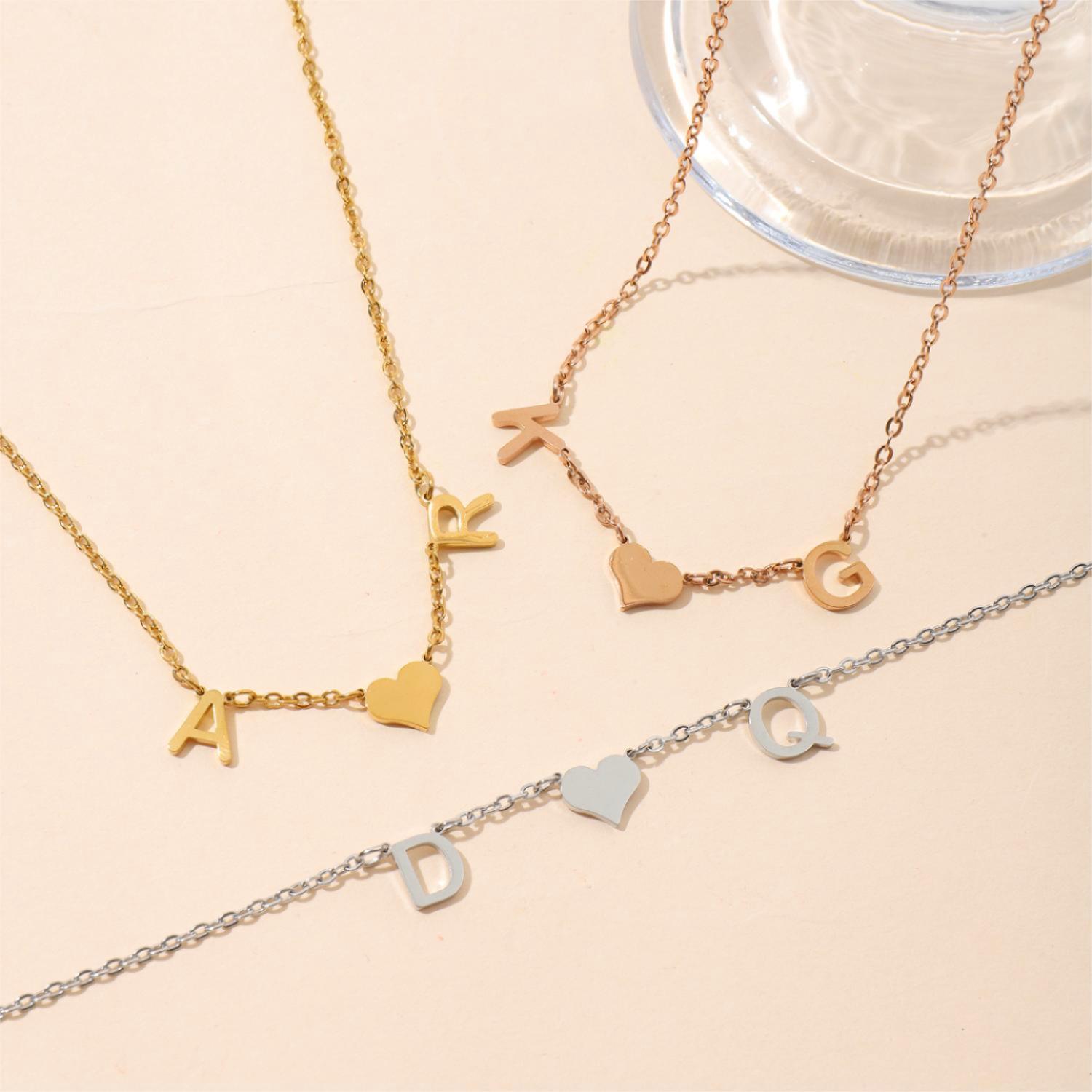 Custom Necklace with Heart in the Middle of Two Letters Gift for Lovers