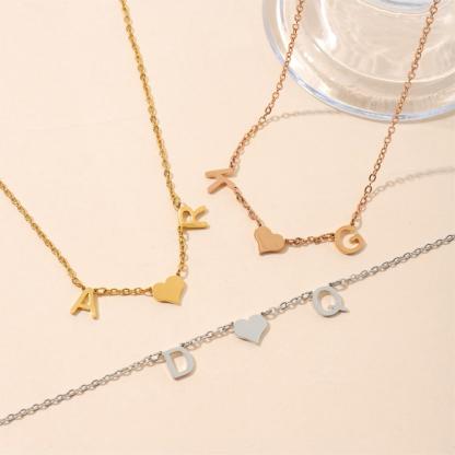 Custom Necklace with Heart in the Middle of Two Letters Gift for Lovers