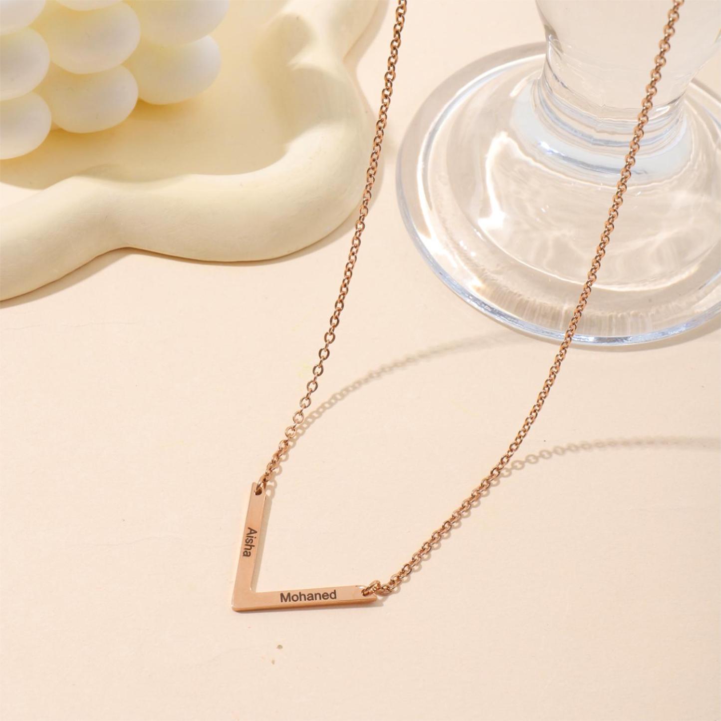 V shaped Custom Necklace with Double Names