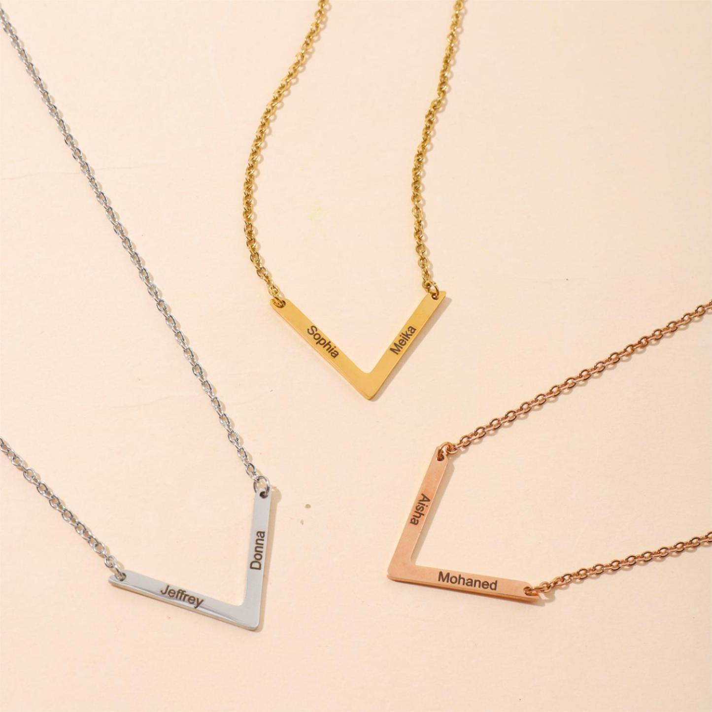 V shaped Custom Necklace with Double Names