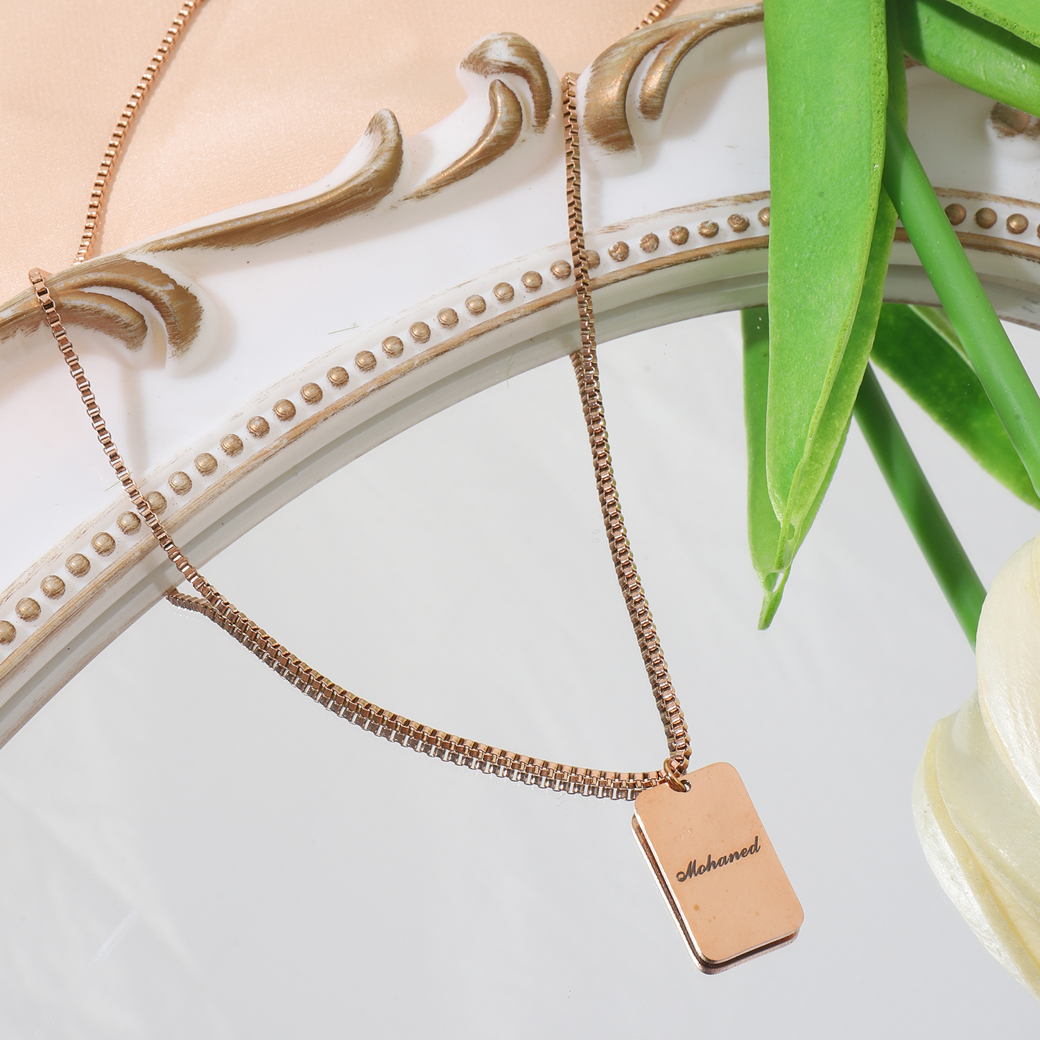 Custom Square-designed Necklace with Engraved Names or Phrases