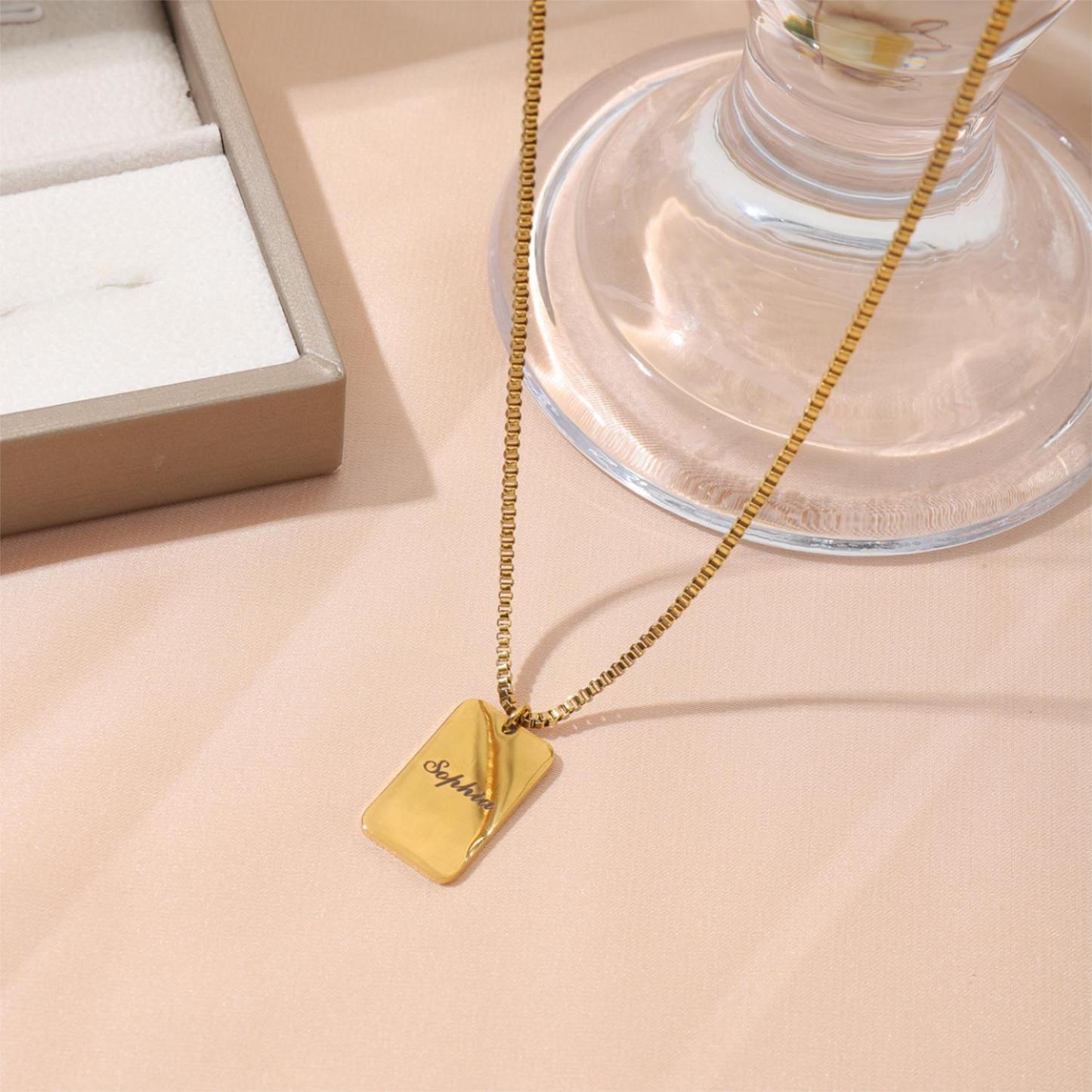Custom Square-designed Necklace with Engraved Names or Phrases