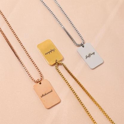 Custom Square-designed Necklace with Engraved Names or Phrases