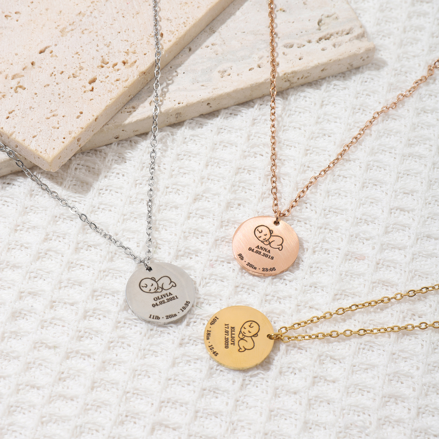 Custom Necklaces with Baby's Birth Information to Commemorate Newborns