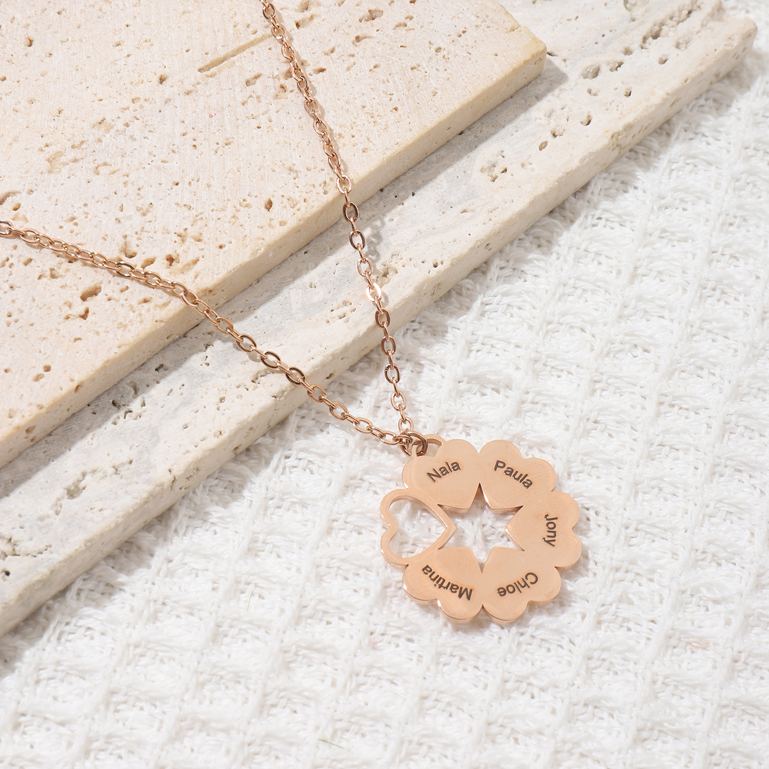 Custom Family Name Necklaces with Six Love-shaped Puzzle Designs