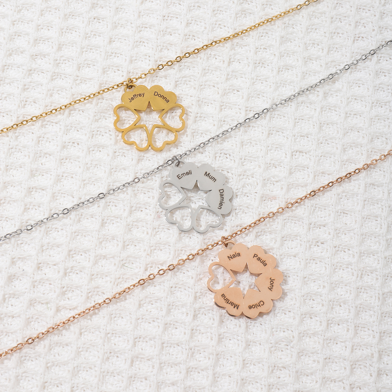 Custom Family Name Necklaces with Six Love-shaped Puzzle Designs