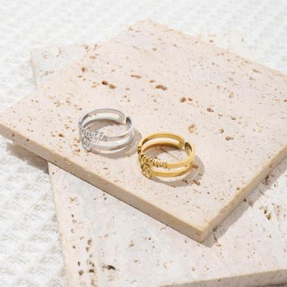 [Copy]Custom Single Name Birthstone Ring with Open Design