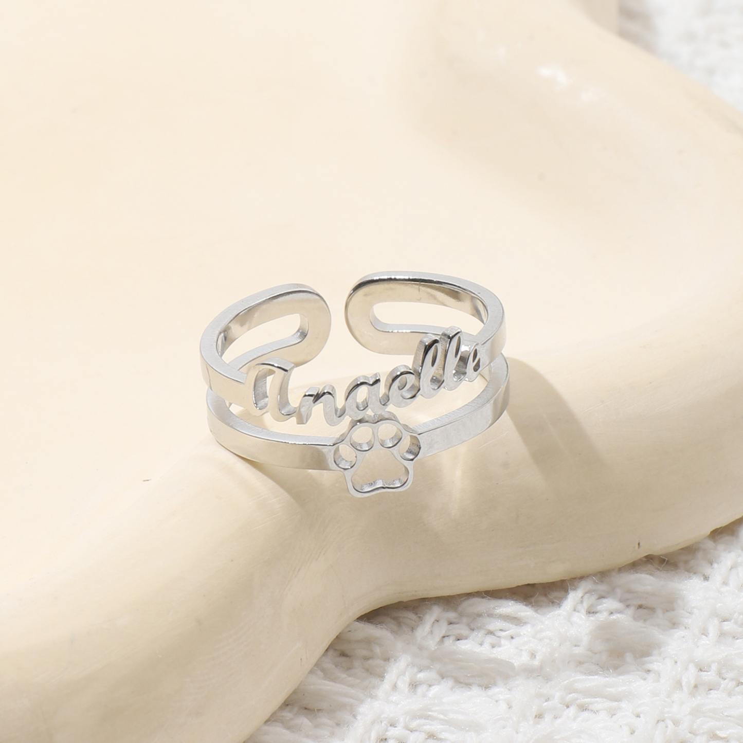 [Copy]Custom Single Name Birthstone Ring with Open Design