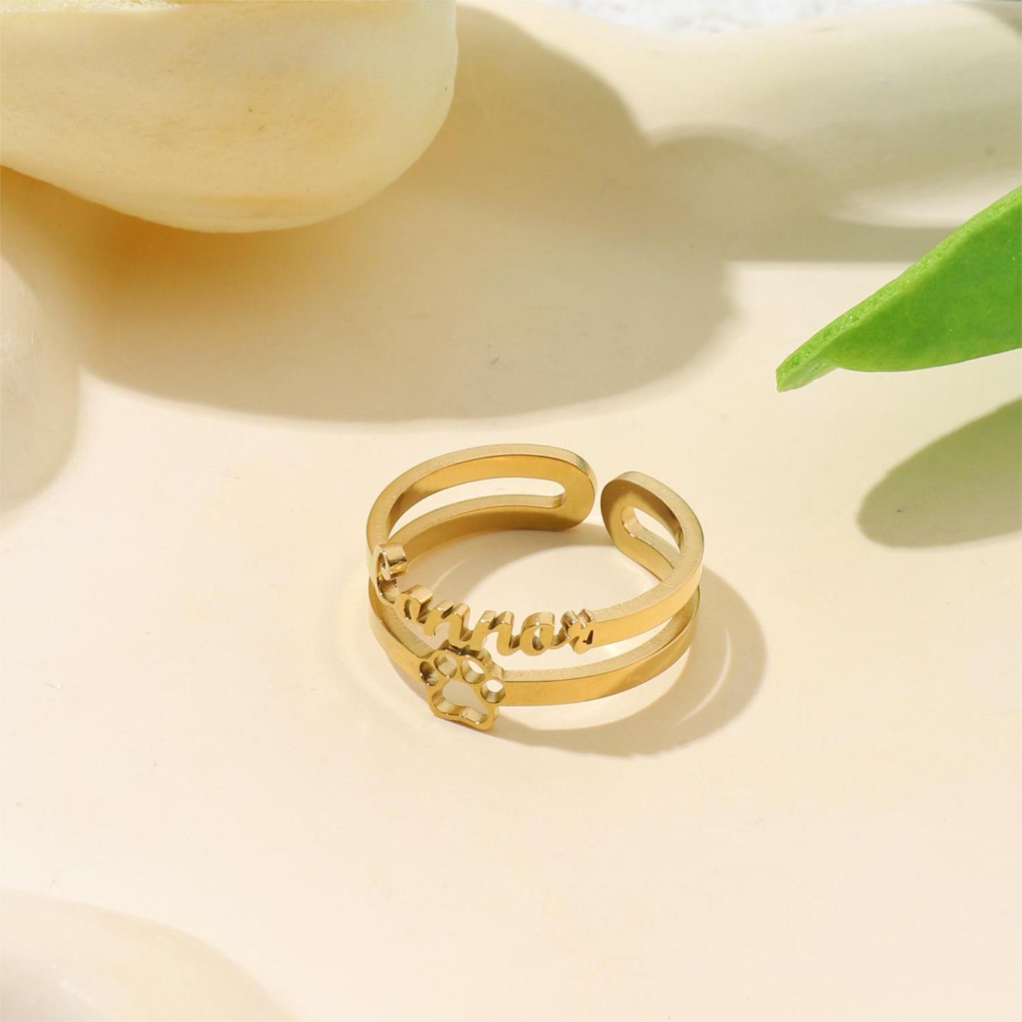 [Copy]Custom Single Name Birthstone Ring with Open Design