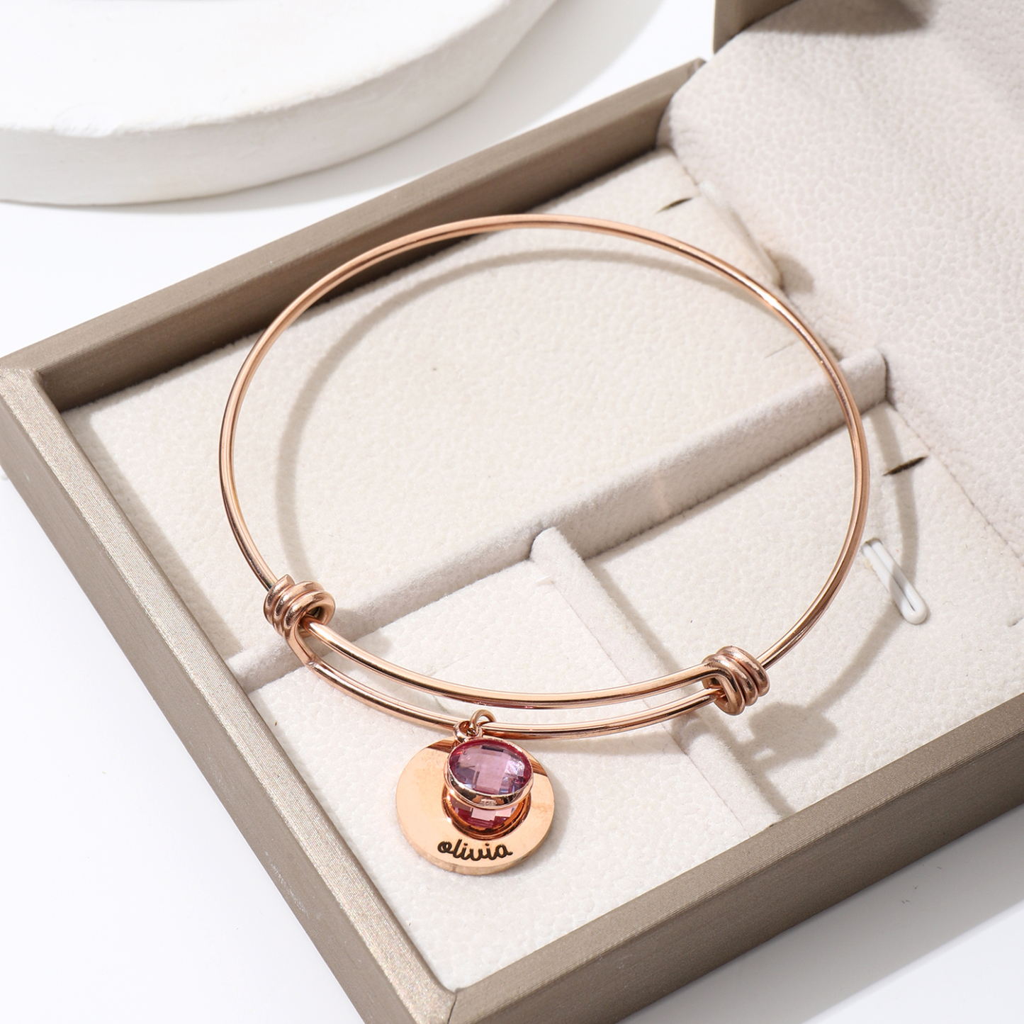 Custom Name and Birthstone Bracelets  of Original Disk-shaped Design