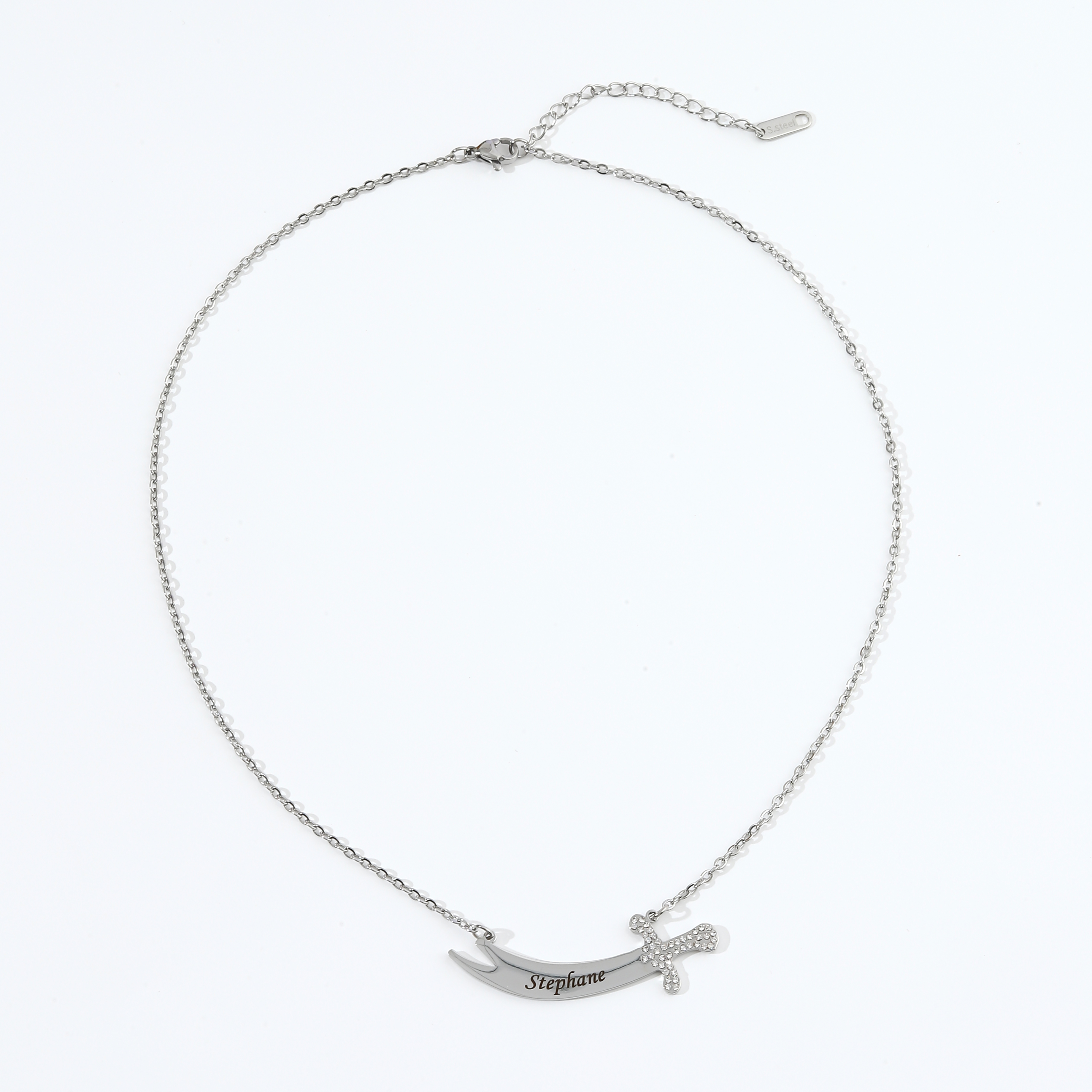 Custom rhinestones Name Necklace in the Shape of Knife