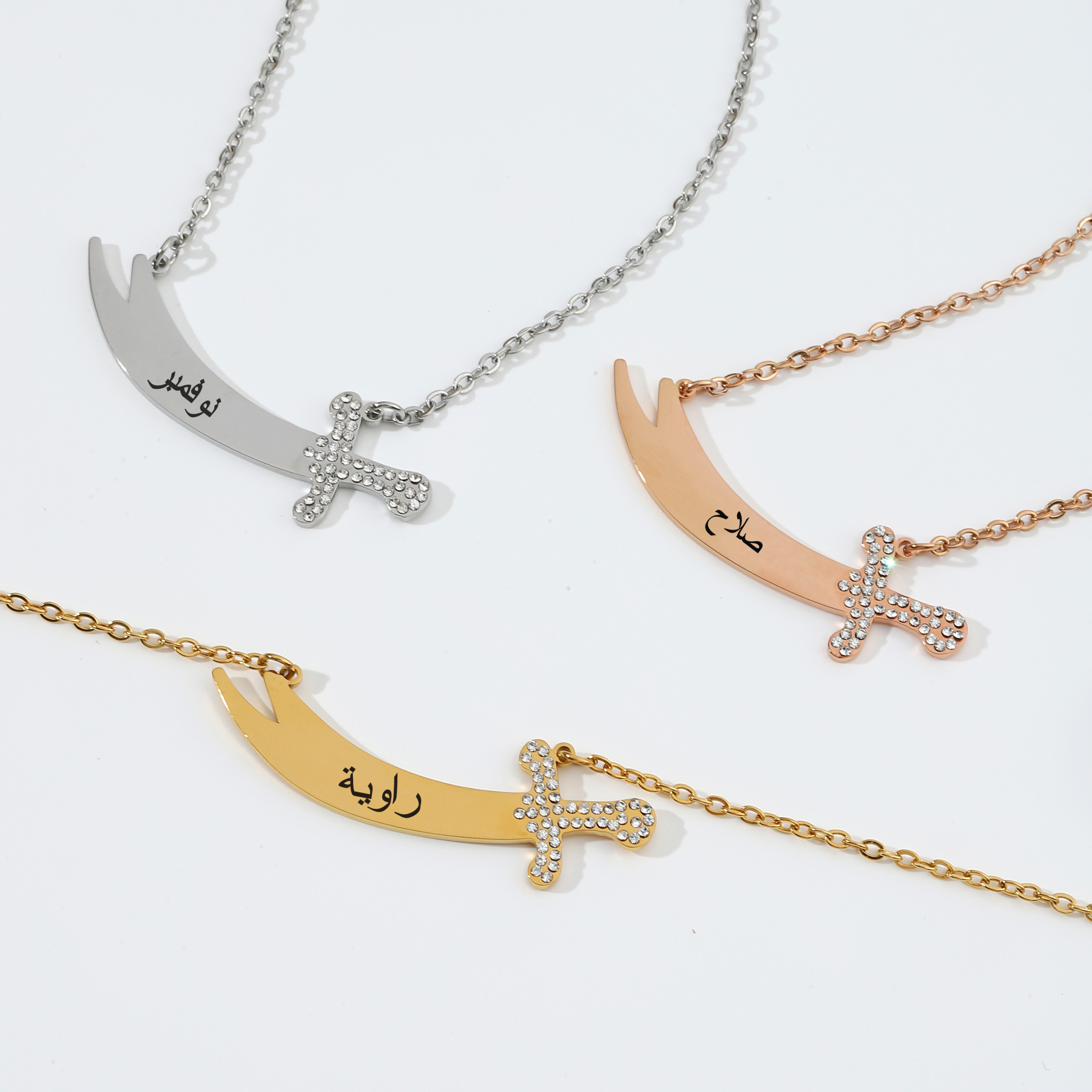 Custom rhinestones Name Necklace in the Shape of  Knife