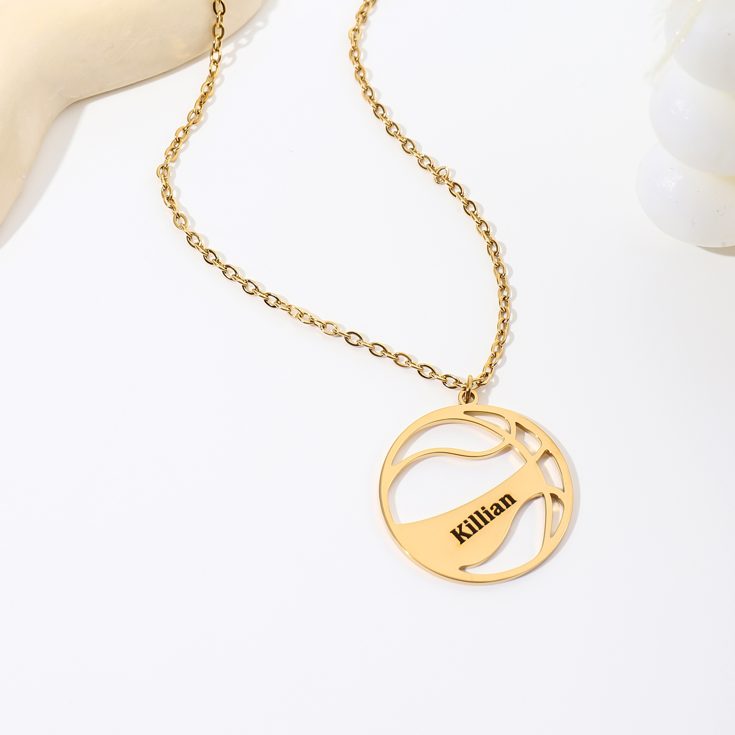 Custom Name Necklace with Basketball Pattern for Boyfriend and Father 