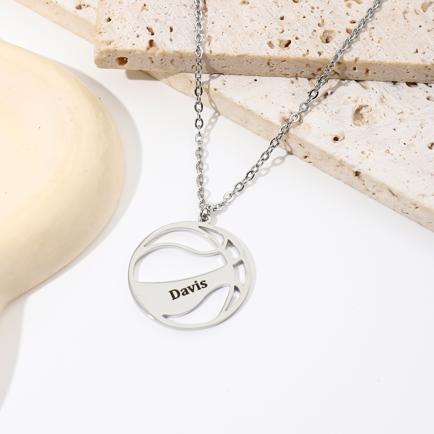 Custom Name Necklace with Basketball Pattern for Boyfriend and Father
