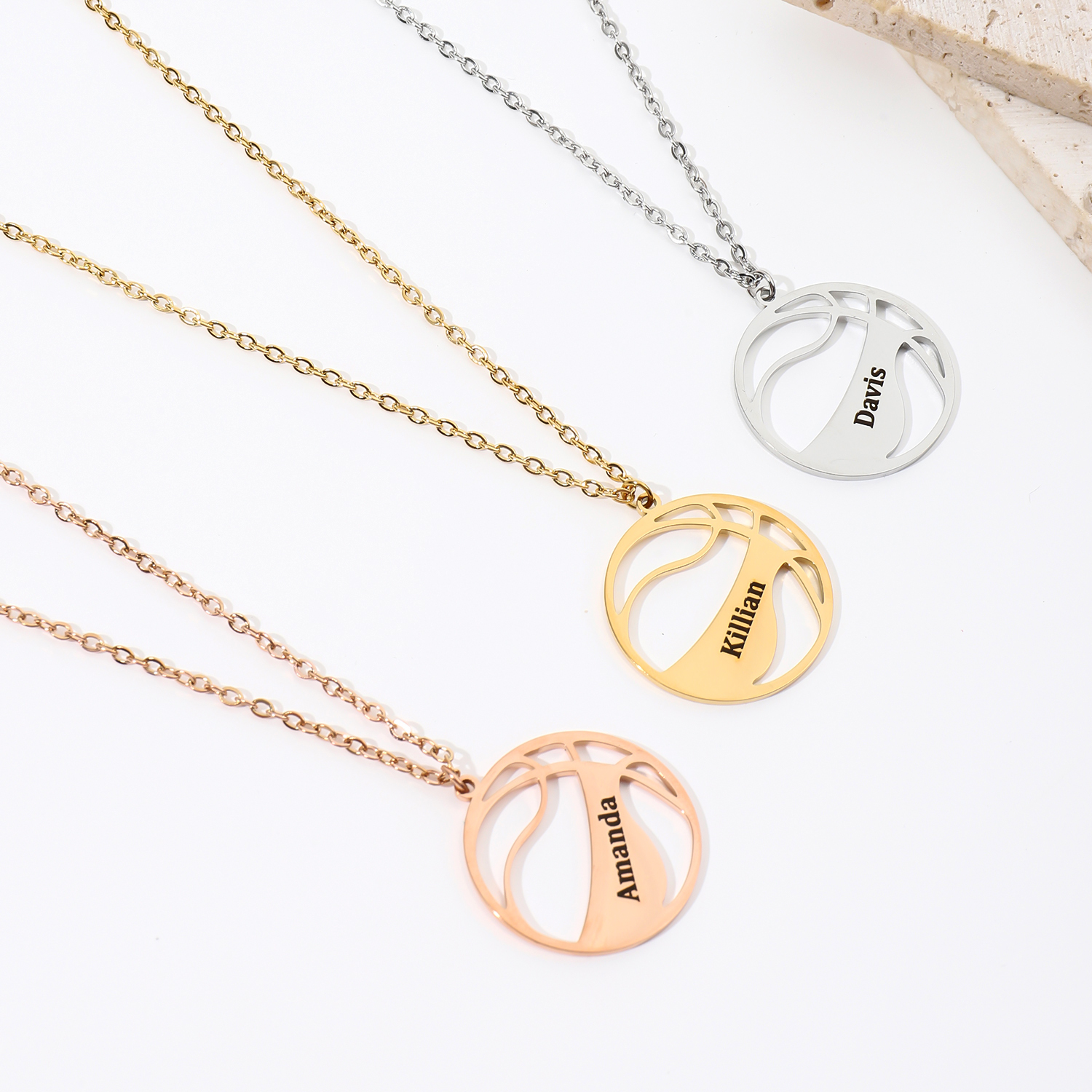 Custom Name Necklace with Basketball Pattern for Boyfriend and Father 