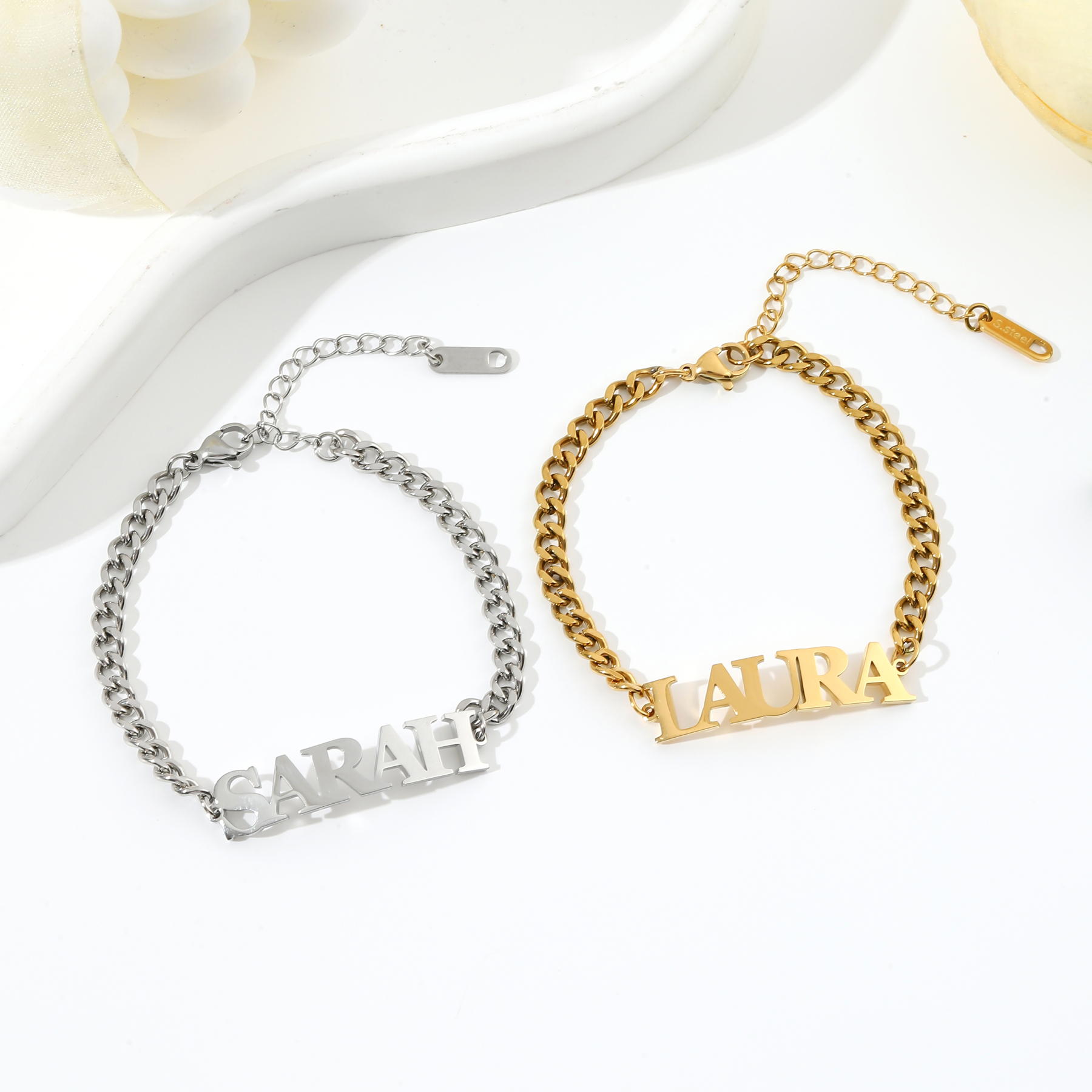 Custom Name Bracelets and Ankle with the Same Font as PRADA