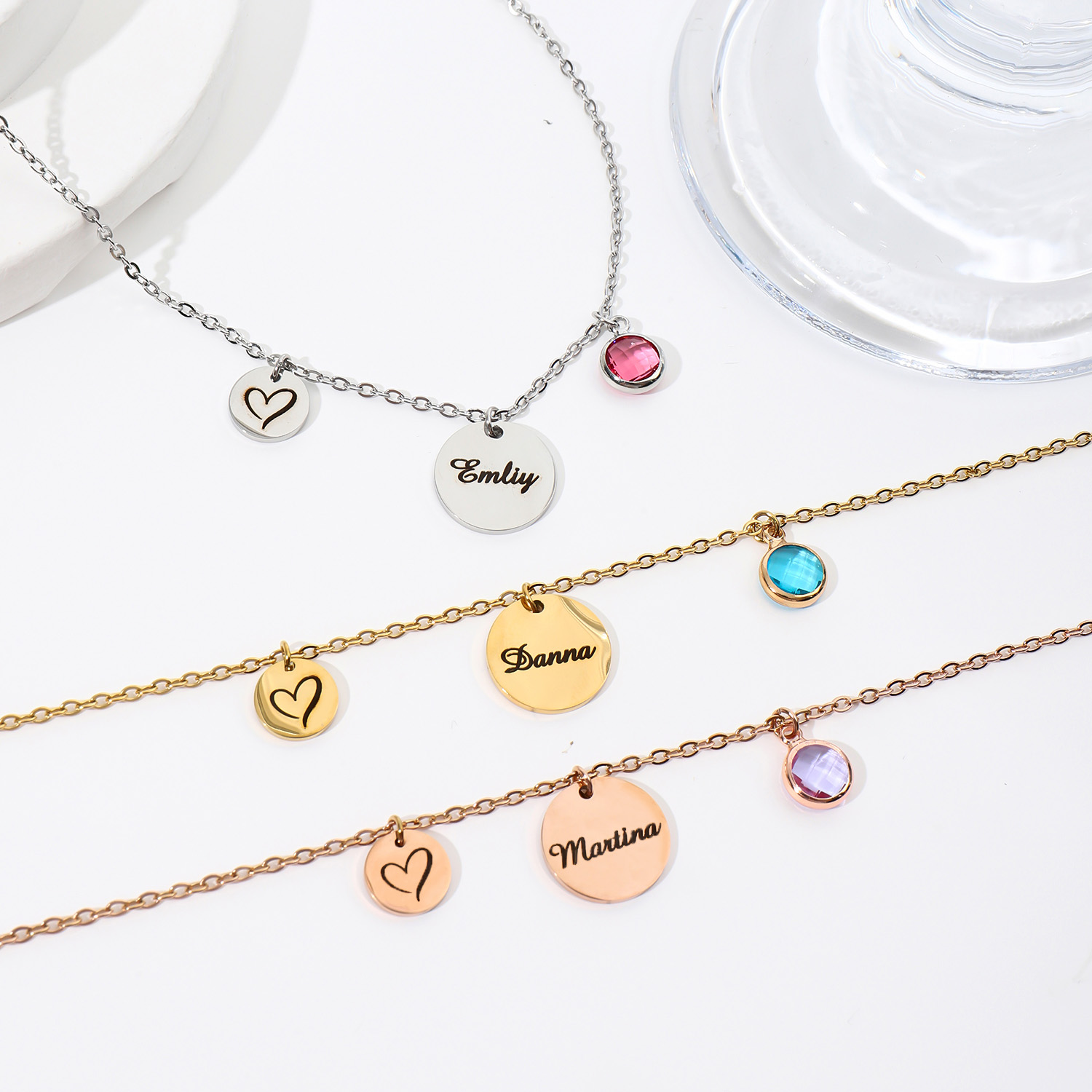 Custom Necklace combination Names Emojis and Birthstones