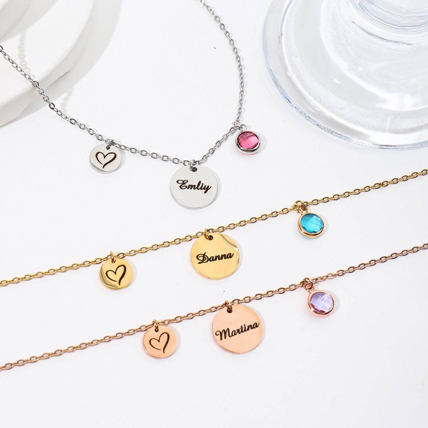 Custom Necklace combination Names Emojis and Birthstones